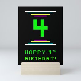[ Thumbnail: 4th Birthday - Nerdy Geeky Pixelated 8-Bit Computing Graphics Inspired Look Mini Art Print ]
