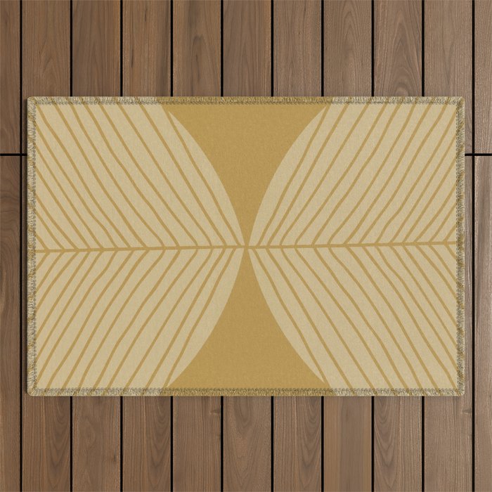 Golden Tropical Jungle Leaf Minimalist Outdoor Rug