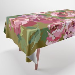Peony garden moss green background Tablecloth