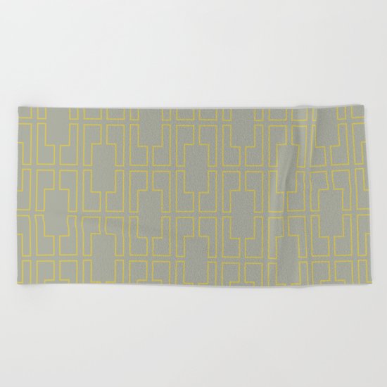 Simply Mid-Century Mod Yellow on Retro Gray Beach Towel