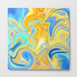 Blue and Gold Marble Swirling Sky Abstract Metal Print | Bluesky, Goldblueabstract, Marbling, Swirl, Abstractpattern, Abstractart, Graphicdesign, Blueyellow, Heaven, Yellowblueabstract 