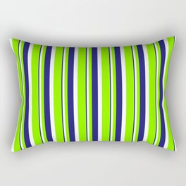 [ Thumbnail: Chartreuse, White & Midnight Blue Colored Stripes Pattern Rectangular Pillow ]