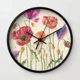 Watercolor Poppy Painting, Wall Clock