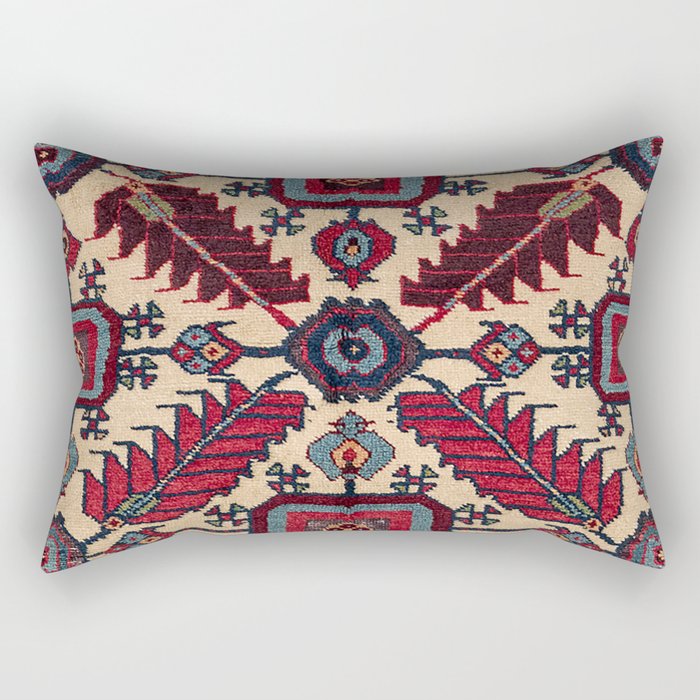 Red Feathers Lake Urmia 19th Century Authentic Colorful Blue Green Vintage Patterns Rectangular Pillow