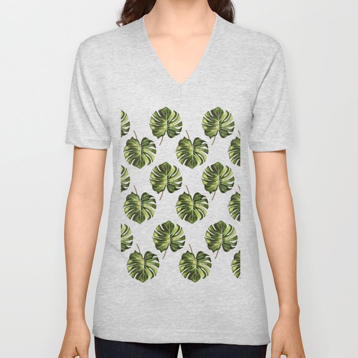 Monstera Broad Leaf - Pattern V Neck T Shirt