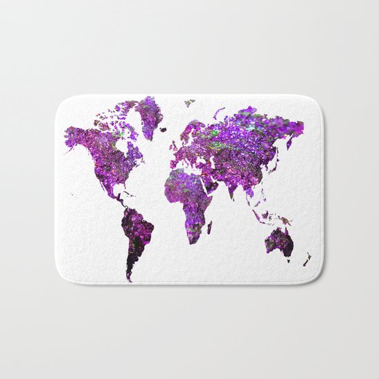 Purple World Map Bath Mat
