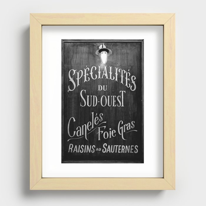 Vintage French Food | Black and White Sign Recessed Framed Print
