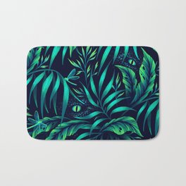 Jurassic Jungle - Green Bath Mat | Curated, Drawing, Leaves, Green, Rainforest, Tree, Jungle, Dragonfly, Leaf, Palms 