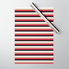 [ Thumbnail: Tan, Crimson, Black, and White Colored Lines/Stripes Pattern Wrapping Paper ]