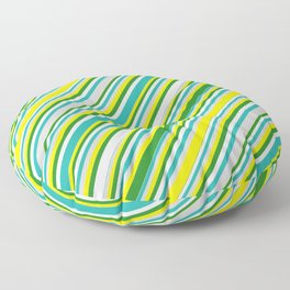 [ Thumbnail: Eyecatching Yellow, Forest Green, Mint Cream, Light Sea Green, and Light Grey Colored Lined Pattern Floor Pillow ]