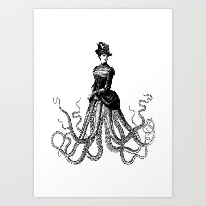 Victorian Gothic Octopus Woman | Victorian Octopus Lady | Hybrid Creatures | Art Print