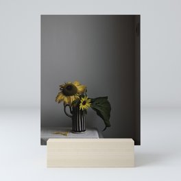 Still life Sunflowers on striped vase Mini Art Print