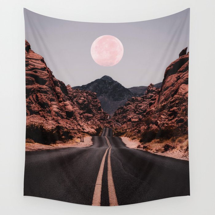 Road Red Moon Wall Tapestry