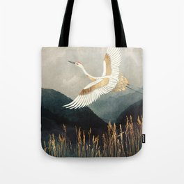 Elegant Flight Tote Bag | Watercolor, Landscape, Nature, Abstract, Reeds, Gold, Digital, Bird, Graphicdesign, Crane 