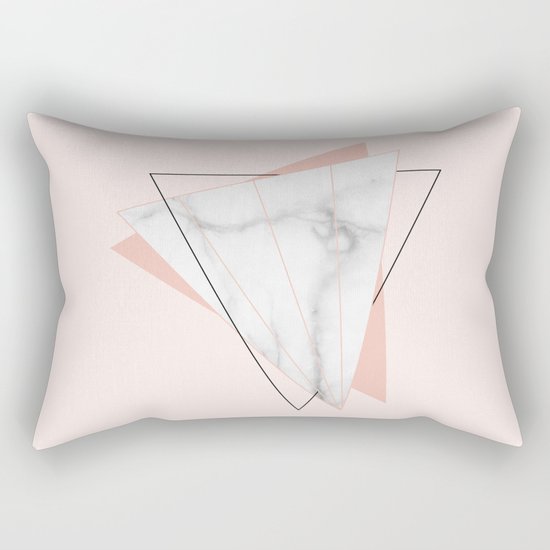 White Marble Geometric Triangle Shapes Salmon Pink Rectangular Pillow
