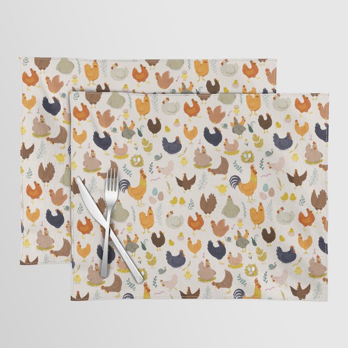 Chickens And Rooster pattern Placemat