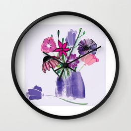 Kaitlyn's Floral Bouquet Wall Clock | Flowers, Purplevase, Pinkandpurple, Niece, Whimsical, Kaitlyn, Acrylic, Painting, Handdrawnflowers, Floralbouquet 