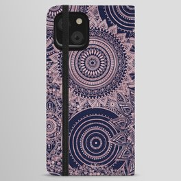 Rose Gold Mandala Collection Blue Design iPhone Wallet Case