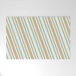 [ Thumbnail: Light Cyan & Tan Colored Striped Pattern Welcome Mat ]