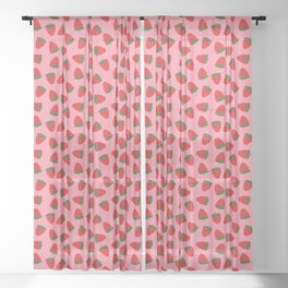 Pink and Strawberry Pattern | Cute and Kawaii Home Decor| Fruit Illustration | Sheer Curtain