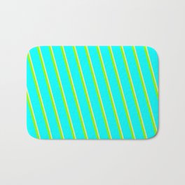[ Thumbnail: Chartreuse, Aqua & Pale Goldenrod Colored Lines/Stripes Pattern Bath Mat ]