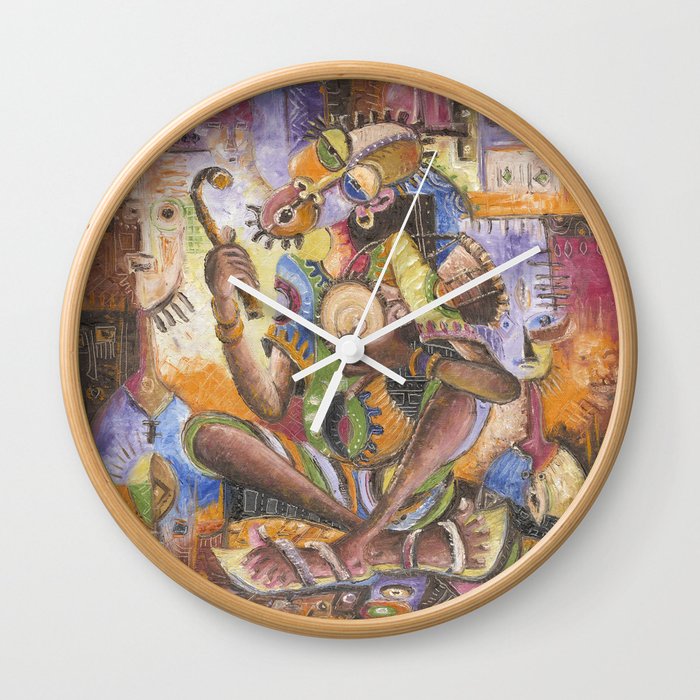 The Drummer surreal musician painting from Africa Wall Clock