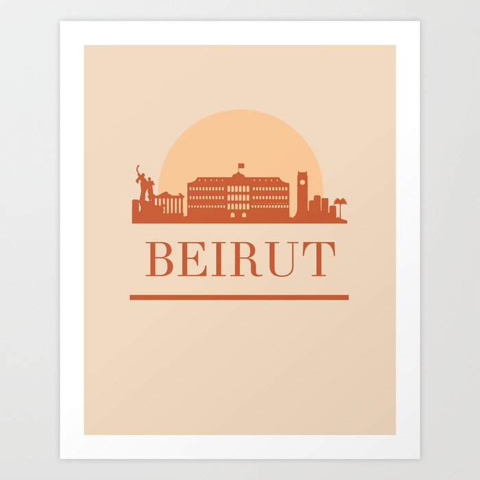 BEIRUT LEBANON CITY SKYLINE EARTH TONES Art Print