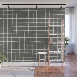 Dark Green White Thin Checkerboard Square Grid Pattern 2023 Color of the Year Valspar Flora 5004-2C Wall Mural