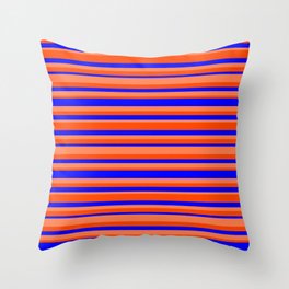 [ Thumbnail: Blue, Coral & Red Colored Striped Pattern Throw Pillow ]