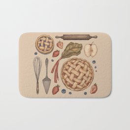 Pie Baking Collection Bath Mat | Fruit, Illustration, Cooking, Berry, Strawberry, Rollingpin, Graphite, Apple, Curated, Blueberries 
