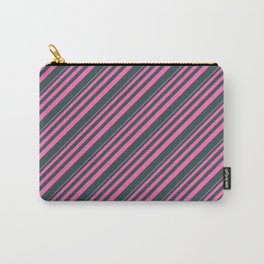 [ Thumbnail: Hot Pink and Dark Slate Gray Colored Stripes Pattern Carry-All Pouch ]