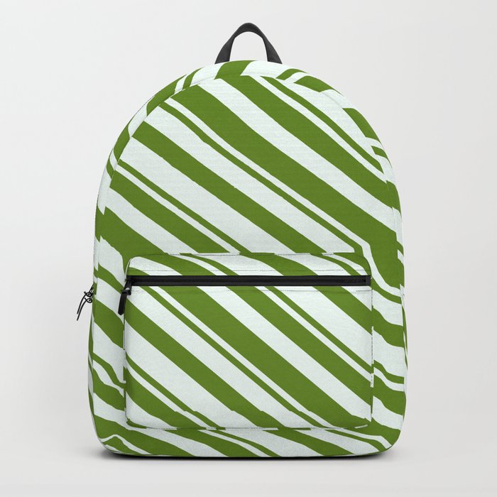 Mint Cream and Green Colored Stripes Pattern Backpack