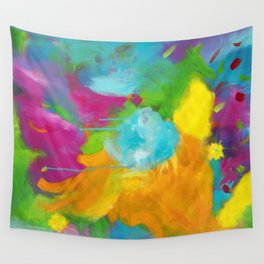 Colorful abstract in teal and yellow Wall Tapestry