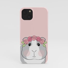 Adorable Grey Guinea Pig with Pink Rosebuds iPhone Case