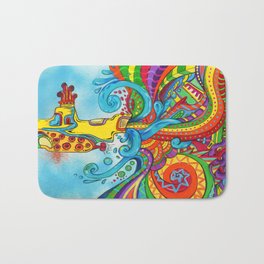 The Yellow Submarine Bath Mat | Fun, Rainbow, 420, Beat, Color, Painting, Mixed Media, Psychedelic, Yellowsub, Trippy 