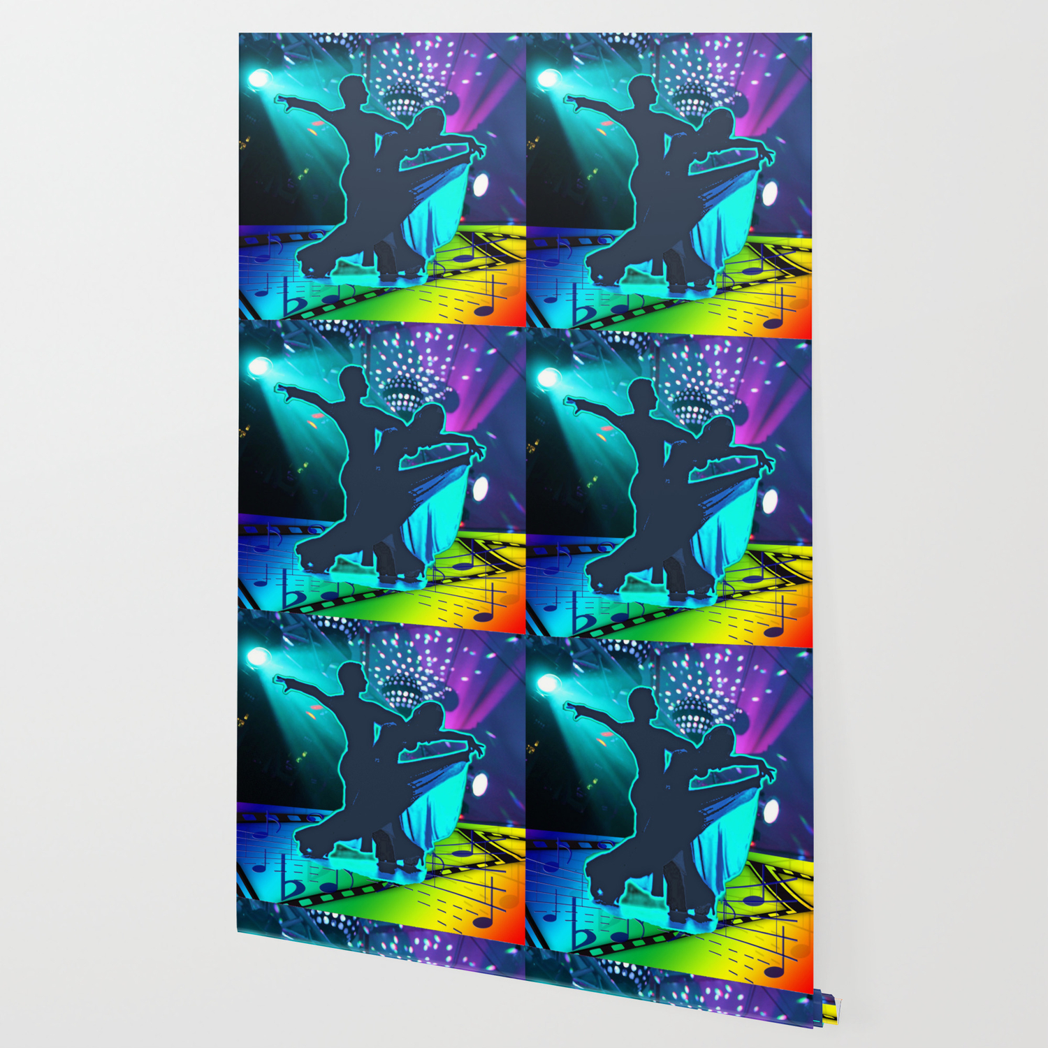 Dancing Couple Ballroom Waltz Stage Lights Music Symbols Wallpaper
