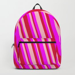 [ Thumbnail: Fuchsia, Crimson, and Pink Colored Striped/Lined Pattern Backpack ]