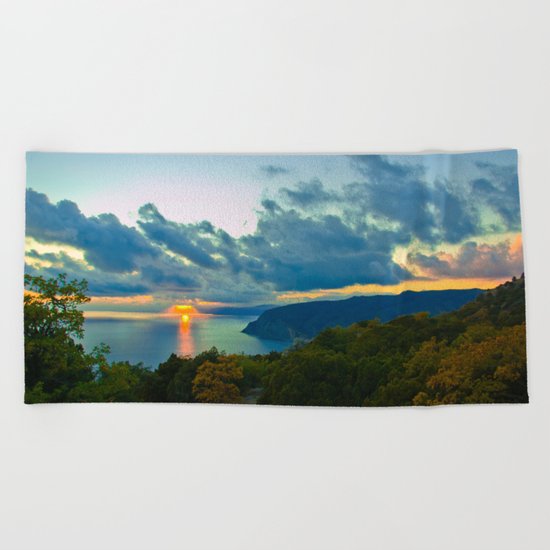sea sunset Beach Towel