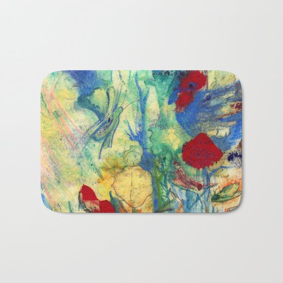 Fairy with Red Flowers Bath Mat