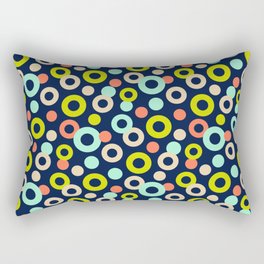 DROPS POLKA DOTS PATTERN in CHARTREUSE, SAND, MINT AND ORANGE ON DARK BLUE Rectangular Pillow