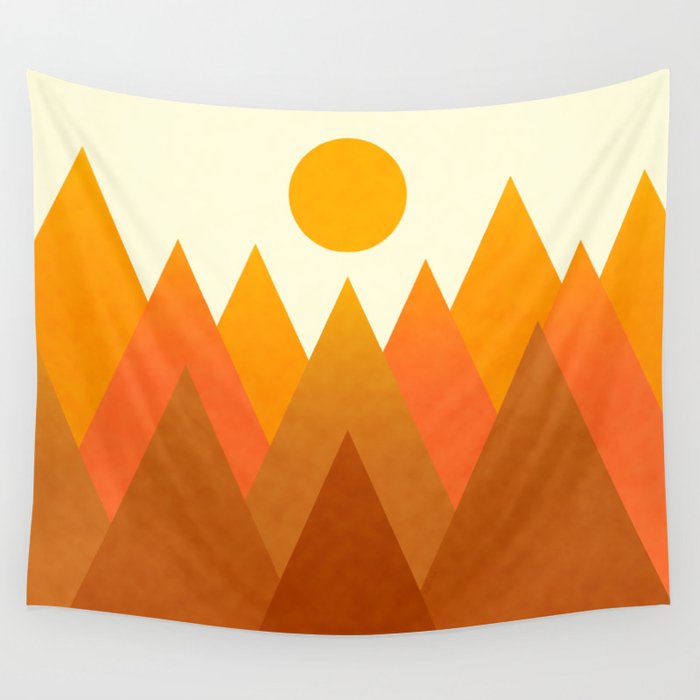 Geometric Mountains Ochre Orange Wall Tapestry
