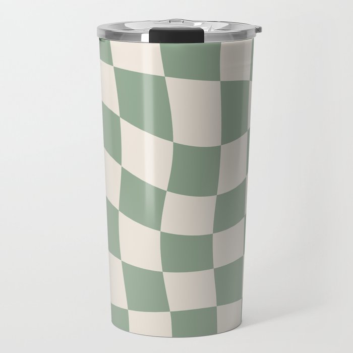 Sage Green Wavy Checkered Pattern Travel Mug