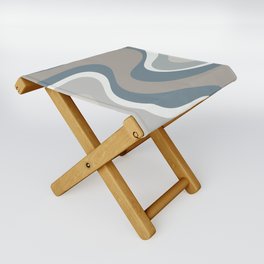 Retro Dream Abstract Swirl Pattern in Neutral Blue Grey and Taupe Folding Stool