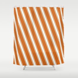 [ Thumbnail: Chocolate & Mint Cream Colored Lined Pattern Shower Curtain ]