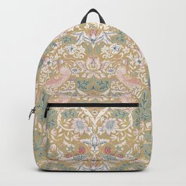 William Morris Strawberry Thief Gold Vintage Pattern Backpack | Decorative, Cream, Vintage, Flowers, Fabric, William Morris, Bird, Nature, Antique, Botanical 