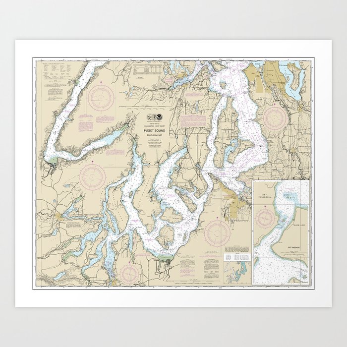 Puget Sound-Southern Part Washington Nautical Chart 18448 Art Print