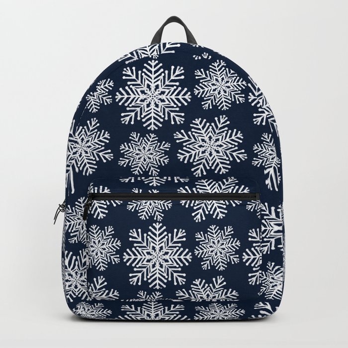 Winter White Navy Blue Snowflakes Wonderland Pattern Backpack