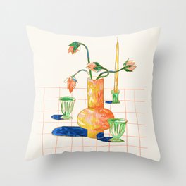 Colored Pencil flower vase, Bright and Vibrant Throw Pillow
