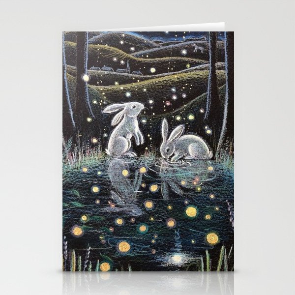 Sweet Rabbits In Moonlight Stationery Cards