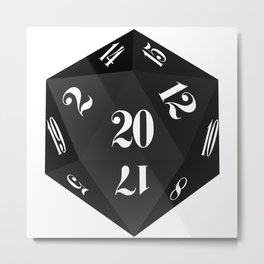 Black 20-Sided Dice Metal Print | Die, Critical, Dragons, D20, Dd, Pathfinder, Dungeons, Roleplaying, Dice, Roll 